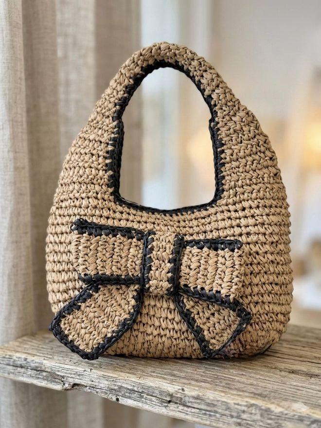 Axesoire Fiyonk Detaylı El Örgüsü Hasır Çanta Camel Toptan Giyim 0