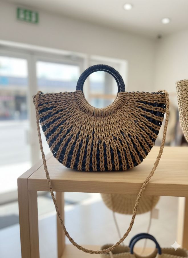 Axesoire Slamnata Torba Z Zadrgo 43x36 5 Cm Mornarska Oblačila na debelo 0