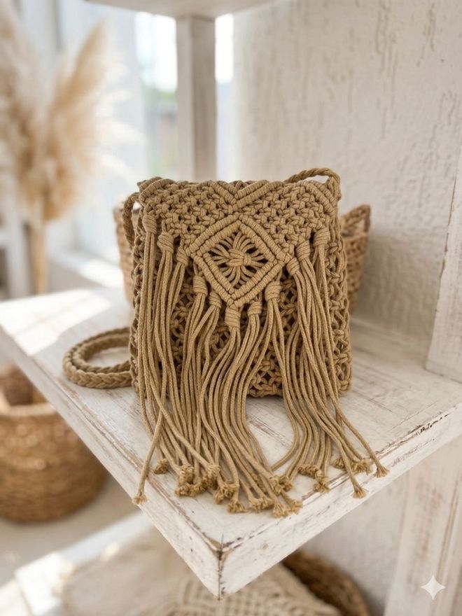 Axesoire Ročno Pletena Slamnata Torba Z Resmi 24x21 Cm Kamela Oblačila na debelo 0