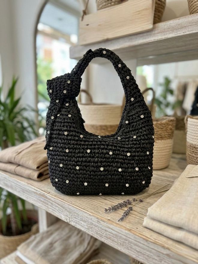 Axesoire Stone Straw Tas Met Ritssluiting Zwart Groothandel Kleding 0