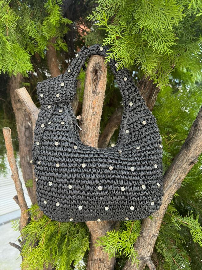 Axesoire Kamena Torba Od Slame Sa Zatvaračem Crna Велепродаја одеће 3