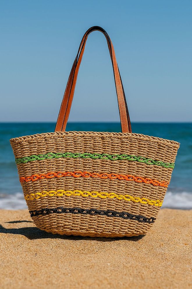 Axesoire Ριγέ Ψάθινη Τσάντα Καμήλα Χονδρικό εμπόριο ενδυμάτων 0