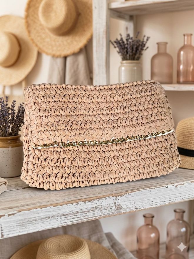 Axesoire Χειροποίητη Ψάθινη Τσάντα 27x19x31 Εκ. Καμήλα Χονδρικό εμπόριο ενδυμάτων 0