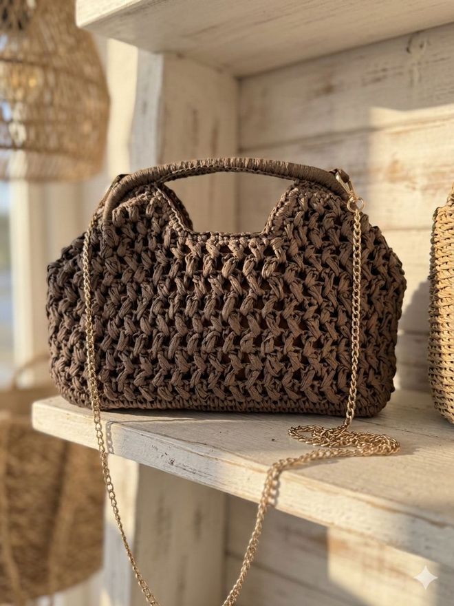 Axesoire Ψάθινη Τσάντα Με Κορδόνι 34x26 Εκ. Καφέ Χονδρικό εμπόριο ενδυμάτων 0