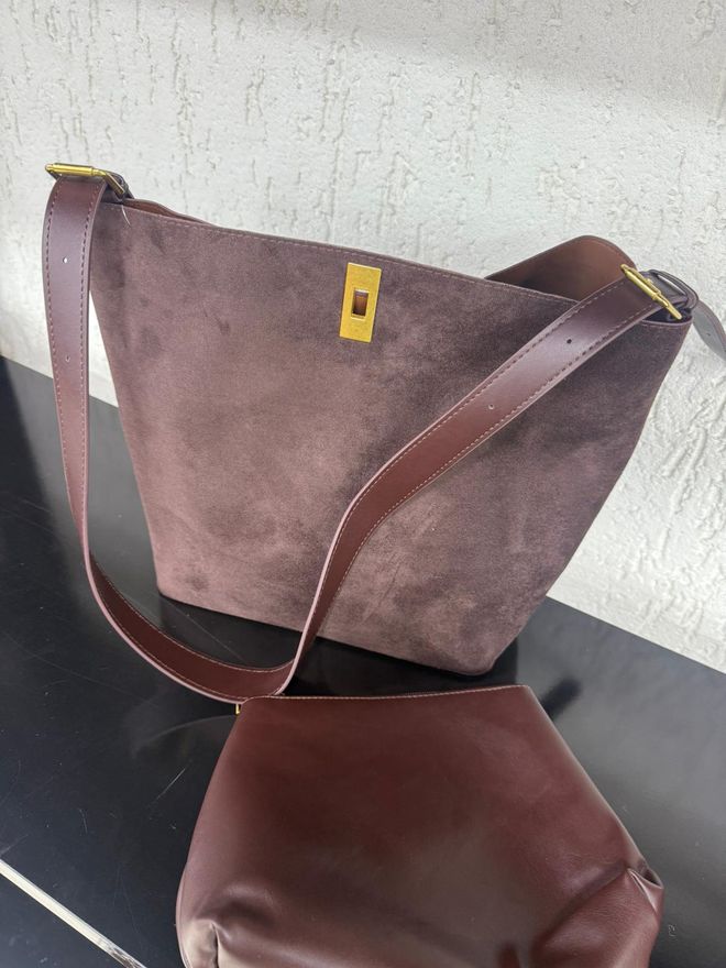 Axesoire Bolsa De Manga De Camurça Marrom Roupas por atacado 3