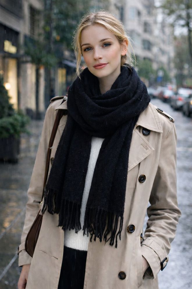 Axesoire Črna Ležerno Eleganten Skromen Navaden Šal Oblačila na debelo Skromno