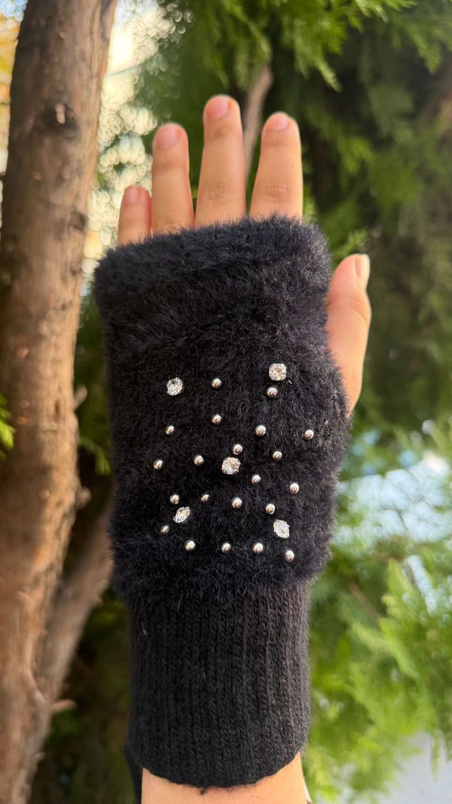 Axesoire Pluszowe Rękawiczki Z Kamieniami Czarne Hurtowa sprzedaż odzieży 0