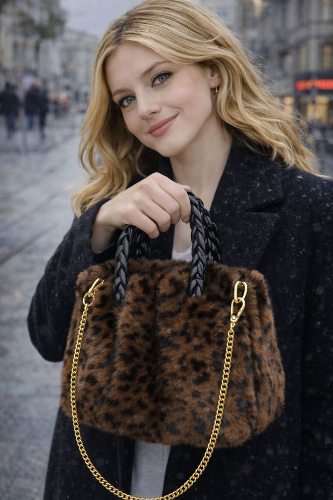 Axesoire Leopard Coffee Plyšová Taška Veľkoobchod s oblečením 1