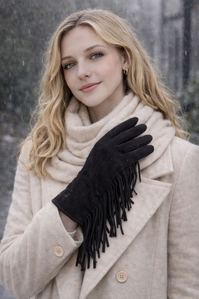 Axesoire Zamszowe Rękawiczki Ze Sznurkiem Z Frędzlami Czarne Hurtowa sprzedaż odzieży 0