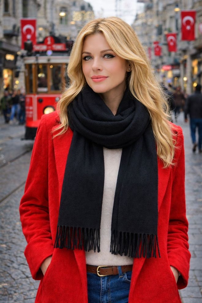 Axesoire Črni Šal Za Eleganten In Priložnostni Jesensko zimski Stil Oblačila na debelo Ležerno