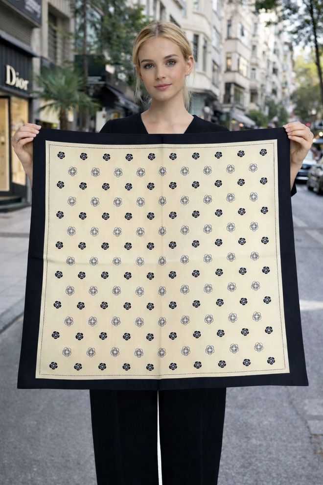 Axesoire Beige Elegant Shawl With Floral And Polka Dot Pattern Wholesale Clothing Modest