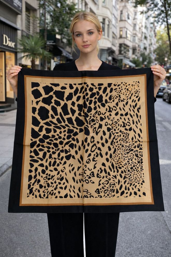 Axesoire Scialle Beige Con Motivo Animalier Elegante Abbigliamento all'ingrosso Casuale