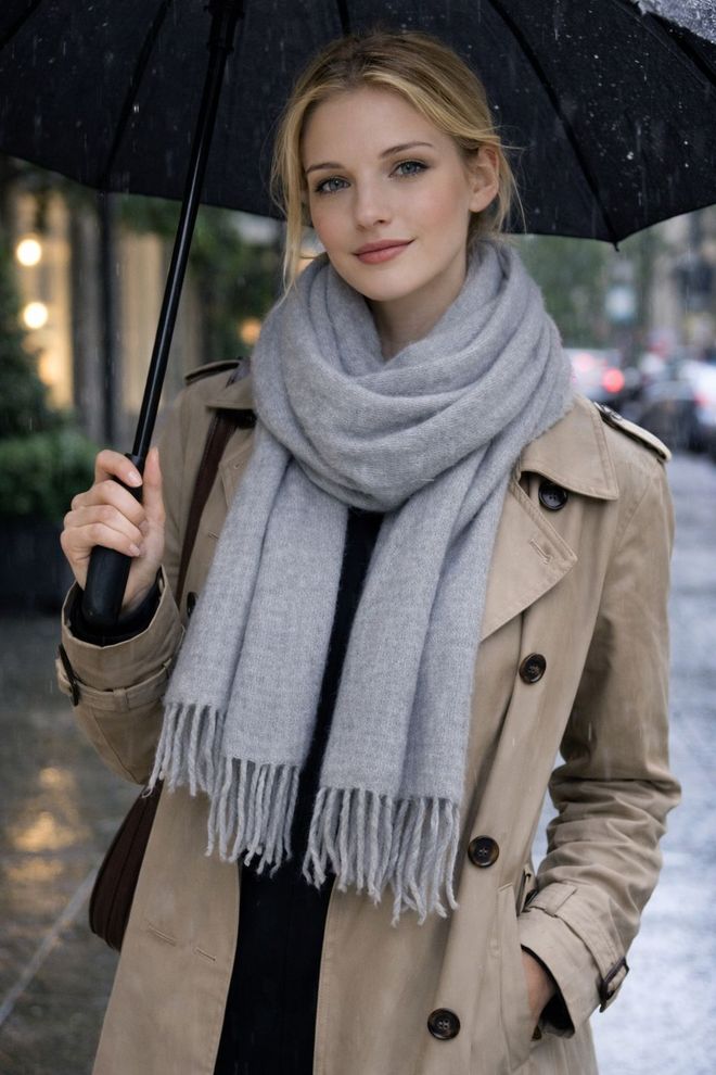 Axesoire Eleganten Sivi Šal Za Jesen In Zimo Oblačila na debelo Skromno