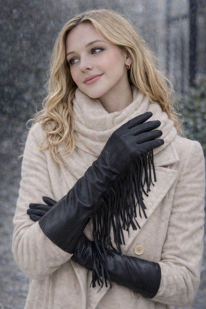 Axesoire Płaskie Długie Rękawiczki Skórzane PU Czarne Hurtowa sprzedaż odzieży 0