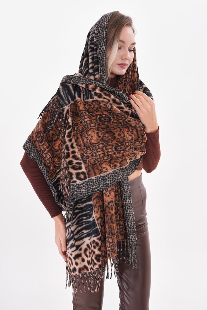 Axesoire Brown Boho Animal Print Shawl Wholesale Clothing Fall
