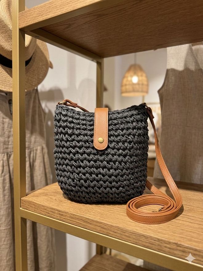 Axesoire Hand Knitted Straw Bag 24x23 Cm Black Wholesale Clothing 0