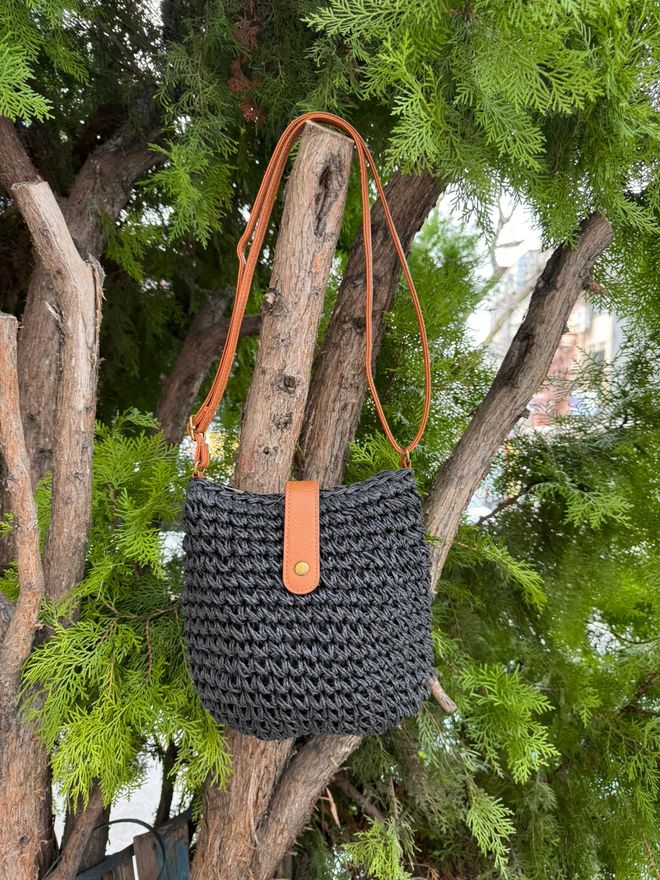 Axesoire Hand Knitted Straw Bag 24x23 Cm Black Wholesale Clothing 1