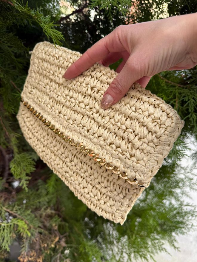 Axesoire Hand Knitted Straw Bag 27x19x31 Cm Beige Wholesale Clothing 2