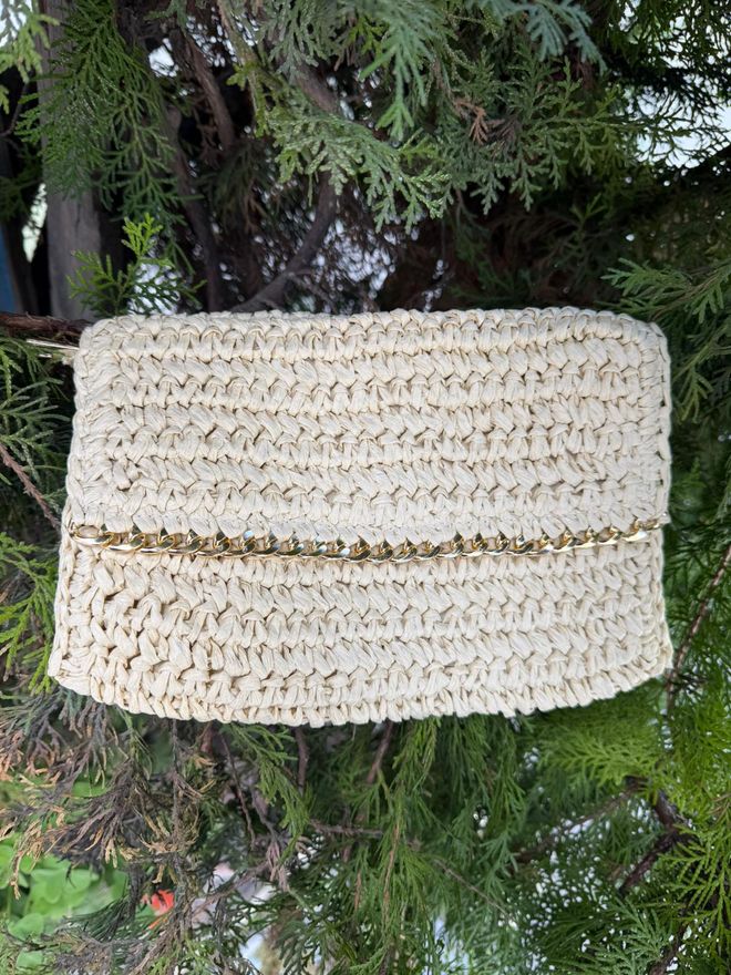 Axesoire Hand Knitted Straw Bag 27x19x31 Cm Beige Wholesale Clothing 1