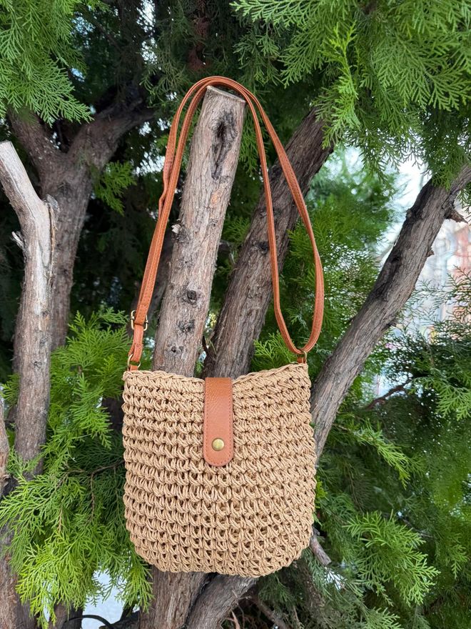 Axesoire Hand Knitted Straw Bag 24x23 Cm Camel Wholesale Clothing 2