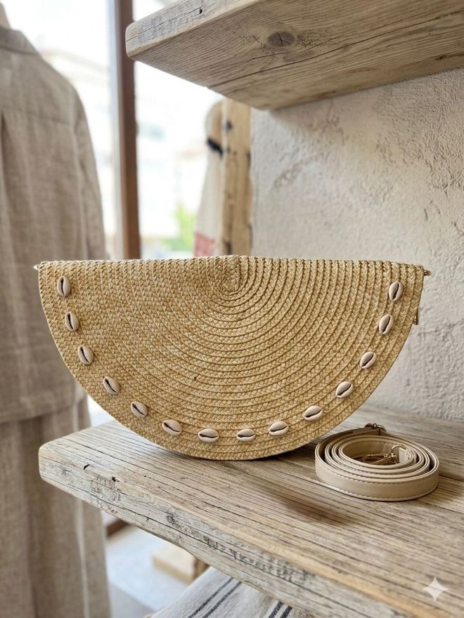 Axesoire Torba Od Slame Sa Uzorkom Školjki 39k20 Cm Bež Велепродаја одеће 0