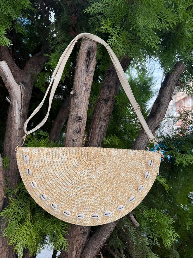 Axesoire Seashells Pattern Straw Bag 39x20 Cm Beige Wholesale Clothing 1