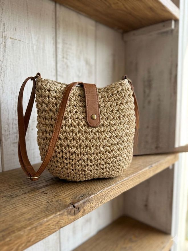 Axesoire Hand Knitted Straw Bag 24x23 Cm Beige Wholesale Clothing 0