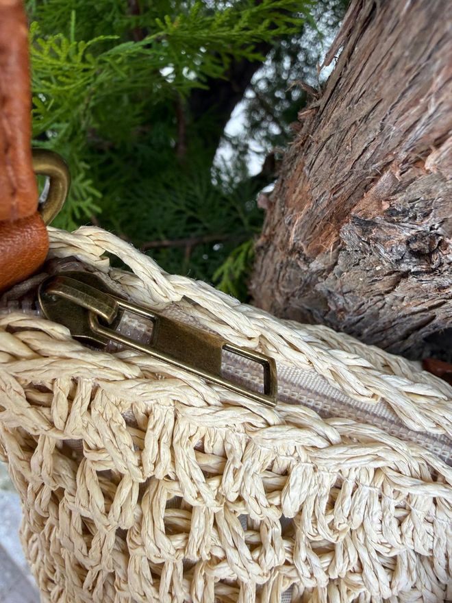 Axesoire Hand Knitted Straw Bag 24x23 Cm Beige Wholesale Clothing 3