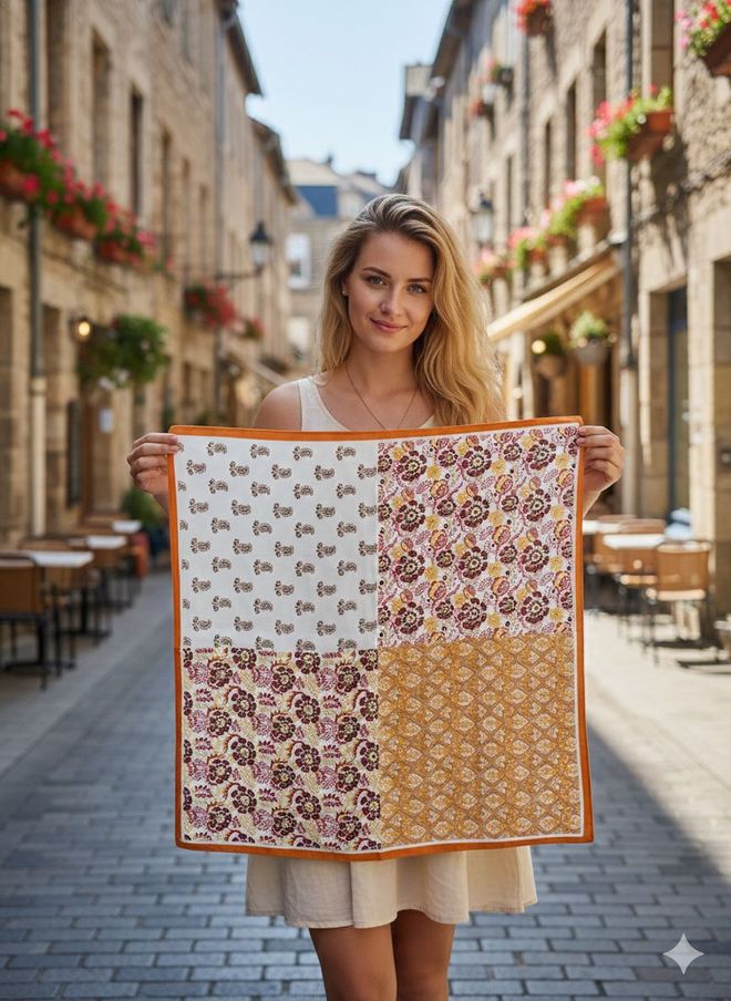 Axesoire Châle Ethnique Beige Avec Motifs Floraux Et Géométriques Vêtements en gros Décontracté