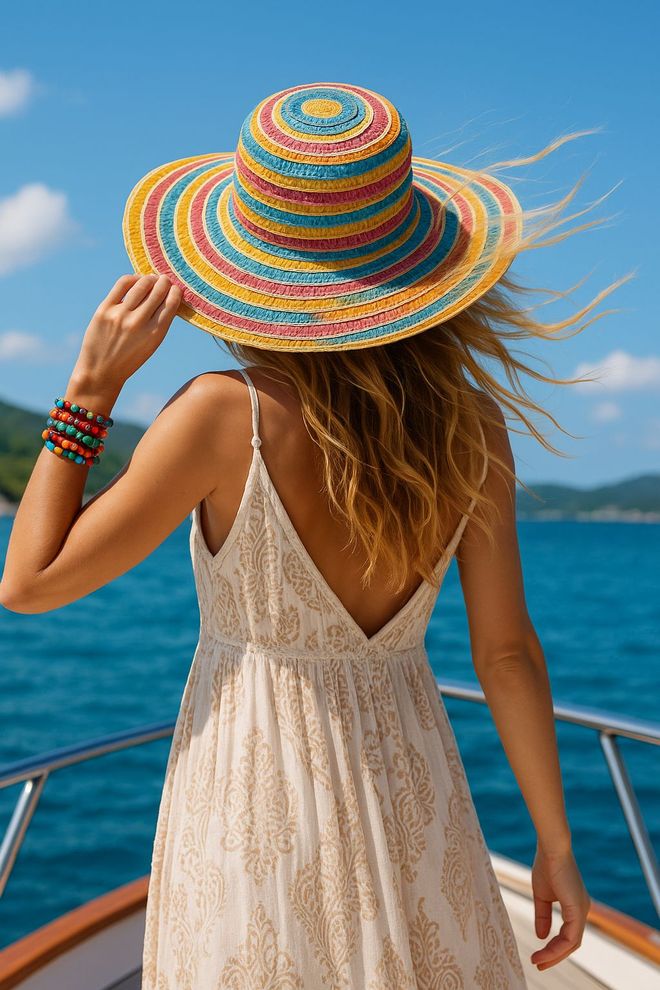 Axesoire Cappello Boho Giallo A Righe Abbigliamento all'ingrosso Casuale