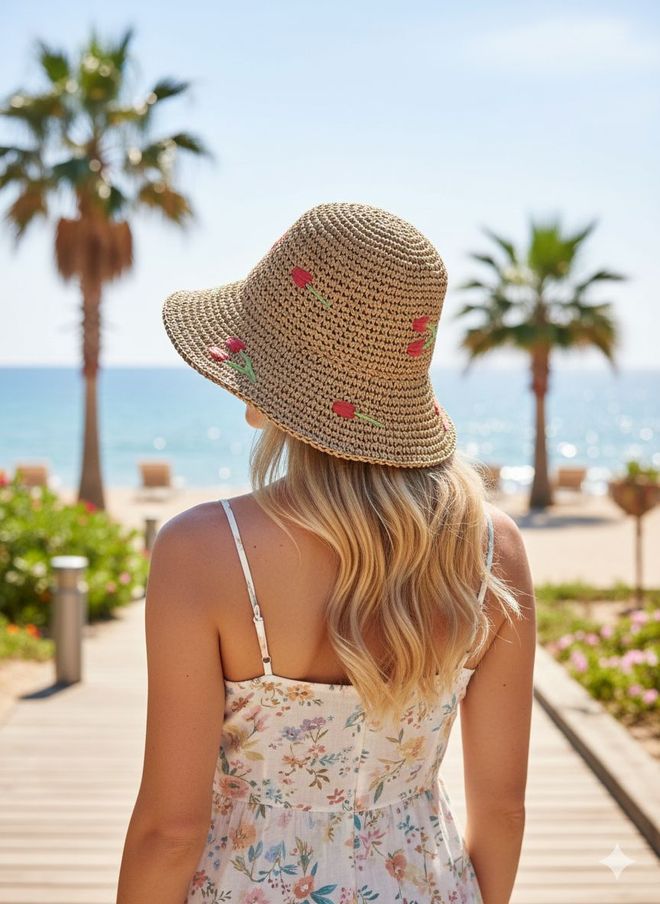 Axesoire Bež Boho Cvetlični Klobuk Oblačila na debelo Ležerno