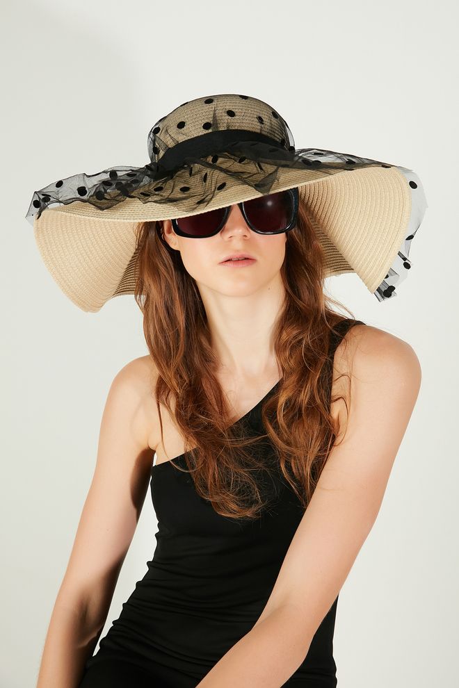 Axesoire Chapeau Beige Élégant Avec Motifs À Pois Et Uni Vêtements en gros Ancien