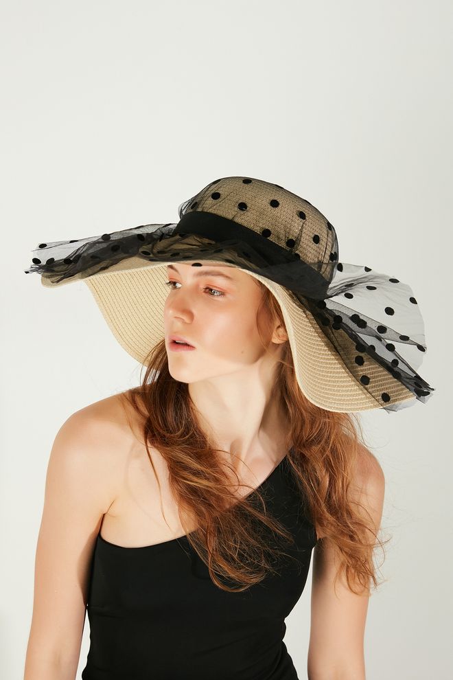 Axesoire Элегантная Бежевая Шляпа С Узорами В Горошек И Однотонная Оптовая продажа одежды 1