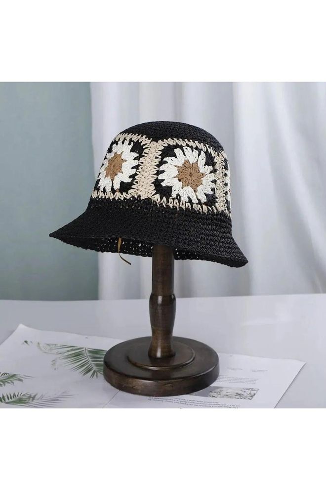 Axesoire Chapeau Noir Boho Style Floral Vintage Ethnique Vêtements en gros Décontracté