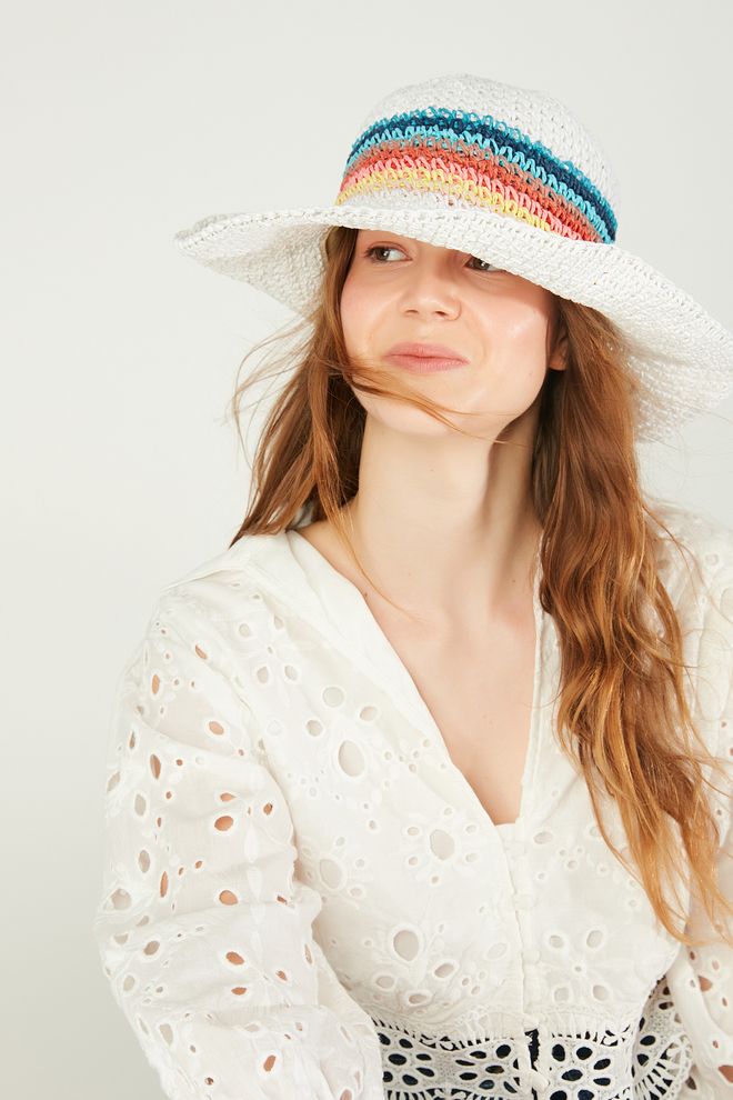 Axesoire Chapeau Décontracté Rayé Blanc Pour Plage Et Fête Vêtements en gros Décontracté