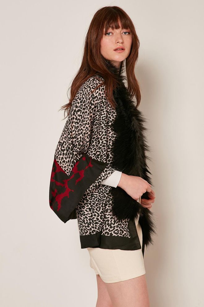 Axesoire Patchwork Poncho Mit Leopardenmuster – Weinrot Großhandelskleidung Geburtstag