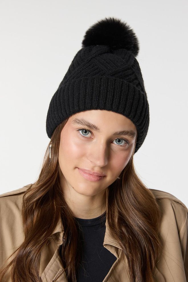 Axesoire Knitted Knitted Beret With Fleece Inside Black Wholesale Clothing 0