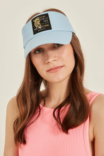 A wholesale clothing model wears  Tiger Embroidered Baby Vizor Hat - Blue
, Turkish wholesale Hat of Axesoire
