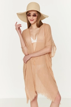 A wholesale clothing model wears axs10176-pareo-beige, Turkish wholesale Pareo of Axesoire