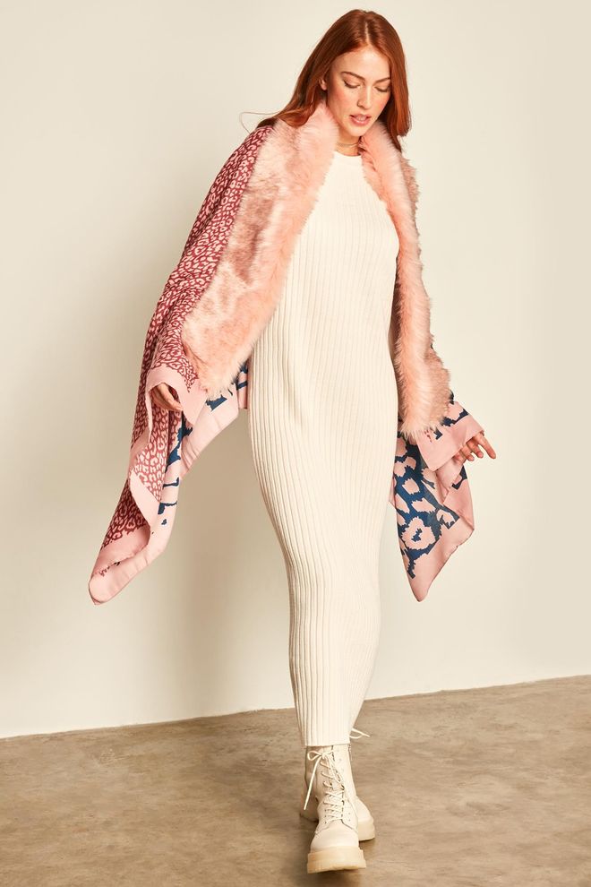 Axesoire Patchwork Poncho Mit Leopardenmuster – Rosa Großhandelskleidung 1