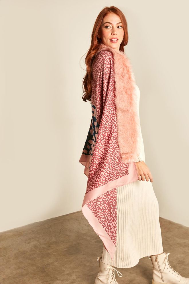 Axesoire Patchwork Poncho Mit Leopardenmuster – Rosa Großhandelskleidung 2