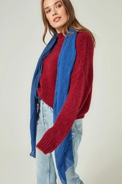 A wholesale clothing model wears axs10307-sax-shawl-blue, Turkish wholesale Shawl of Axesoire