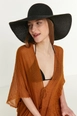A wholesale clothing model wears axs10323-wide-straw-hat-black, Turkish wholesale  of 