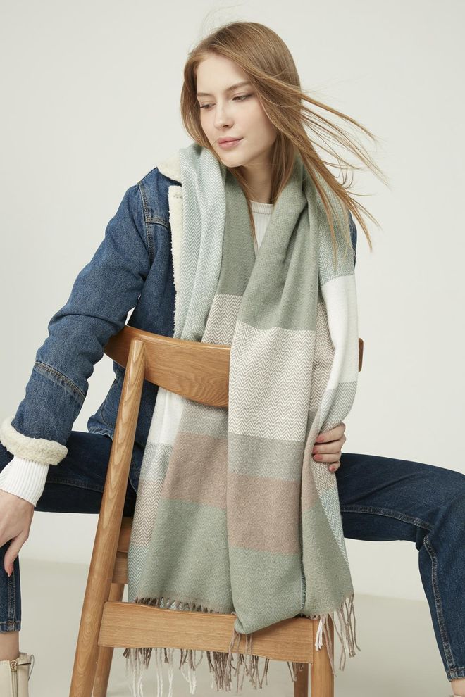 Axesoire Φουλάρι Σάλι Ωμου Με Απαλή Υφή Με Σχέδιο Ψαροκόκαλο Μέντα Χονδρικό εμπόριο ενδυμάτων 0