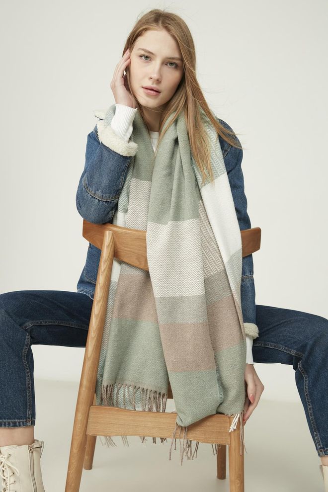 Axesoire Soft Textured Herringbone Patterned Thick Shoulder Shawl Scarf Mint Wholesale Clothing 1