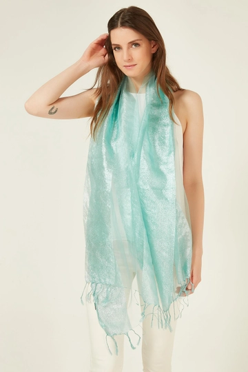 A wholesale clothing model wears  Colorful Shawl - Blue
, Turkish wholesale Shawl of Axesoire