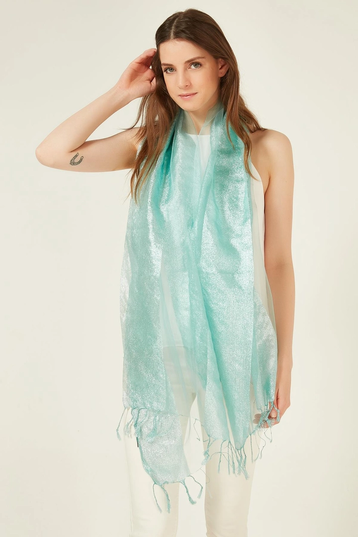 A wholesale clothing model wears axs10554-colorful-shawl-blue, Turkish wholesale Shawl of Axesoire