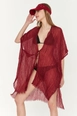 A wholesale clothing model wears axs10506-pareo-claret-red, Turkish wholesale  of 