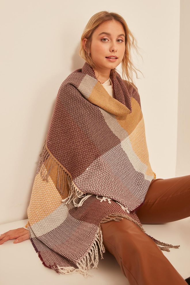 Axesoire Φουλάρι Σάλι Ωμου Με Απαλή Υφή Με Σχέδιο Ψαροκόκκαλο Claret Red Χονδρικό εμπόριο ενδυμάτων 0