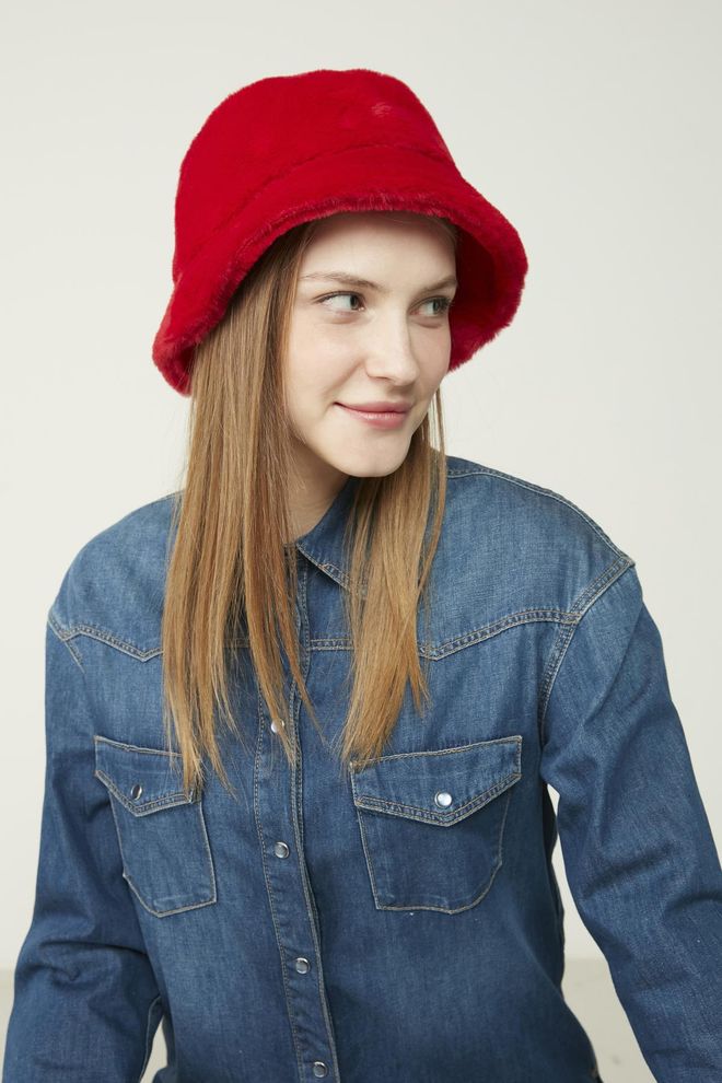 Axesoire Chapéu Balde de Pelúcia Colorido Vermelho Roupas por atacado 0